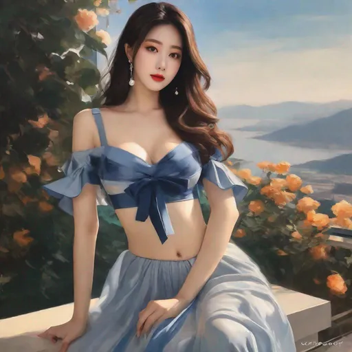 Prompt: My prompt> Humble, Masterpiece, Lee Jaehee, 20 year old milf, from his pov,  ulzzang, realistic kpop idol,  dark blue hair, beautiful woman, big chest, B cup, uhd, realistic, 4k, 8k, photoshoot, extremely high definition, perfection, Salvador Dalí type painting, scenic, portrait, insanity, breathtaking, iridescent, complex, impressive, remarkable, glorious, grandiose, sumptuous, luxurious, 