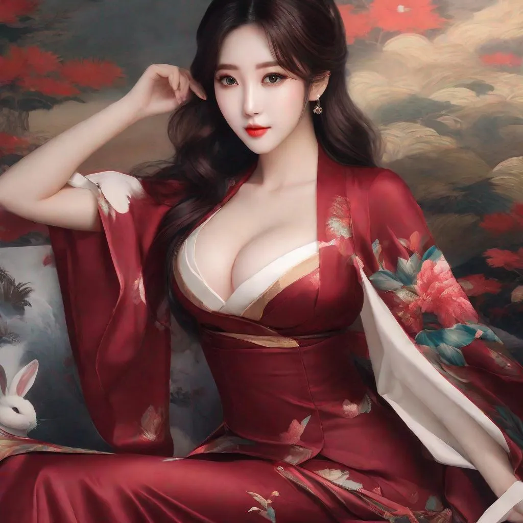 Prompt: My prompt> Humble, Masterpiece, Kang Mina type face, Kang Mina type body, 20 year old milf, from his pov,  ulzzang, realistic kpop idol,  dark burgundy hair, beautiful woman, big chest, B cup, uhd, realistic, 4k, 8k, photoshoot, extremely high definition, perfection, Hokusai type painting, bunny girl, playboy, scenic, portrait, insanity, breathtaking, iridescent, complex, impressive, remarkable, glorious, grandiose, sumptuous, luxurious, 