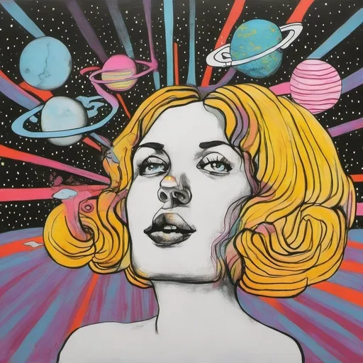 Prompt: Pop art, feminist art about space