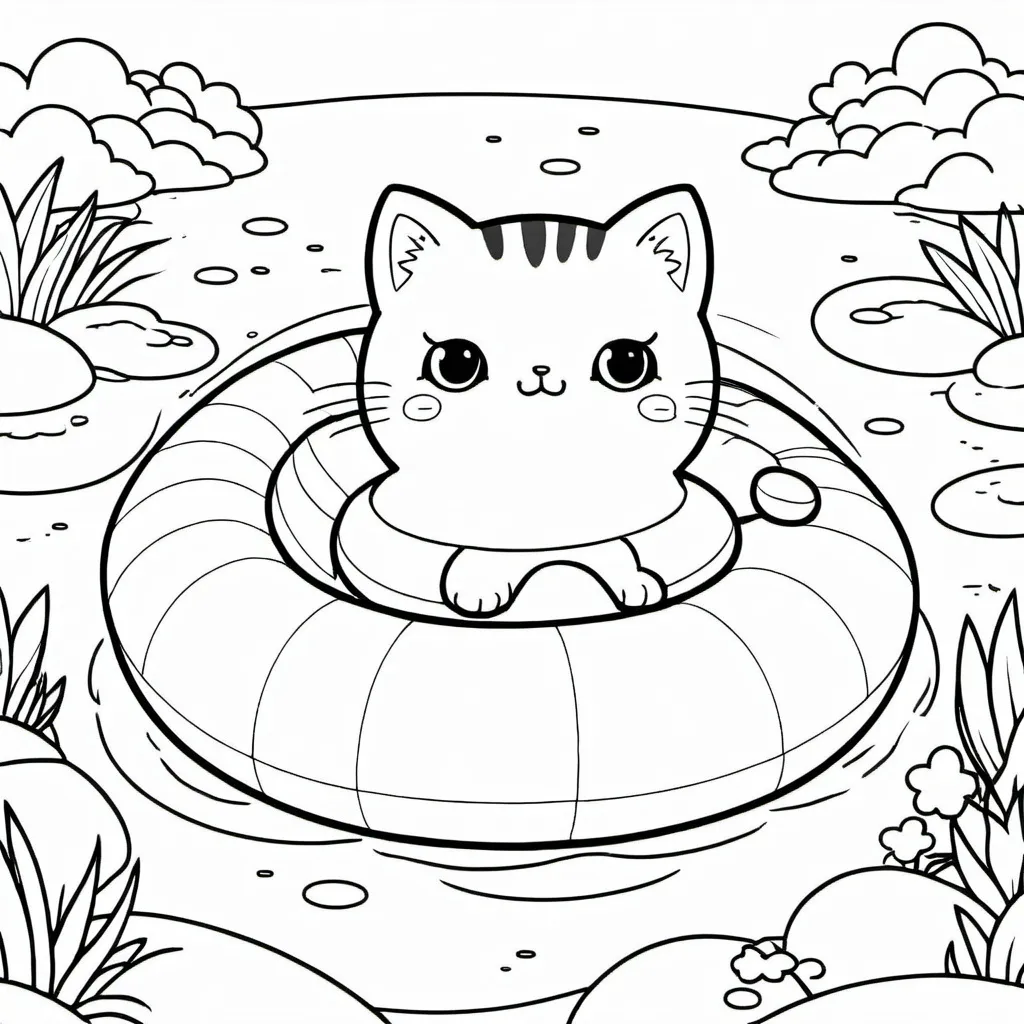 Prompt: Kawaii cat riding a floatie in a pool