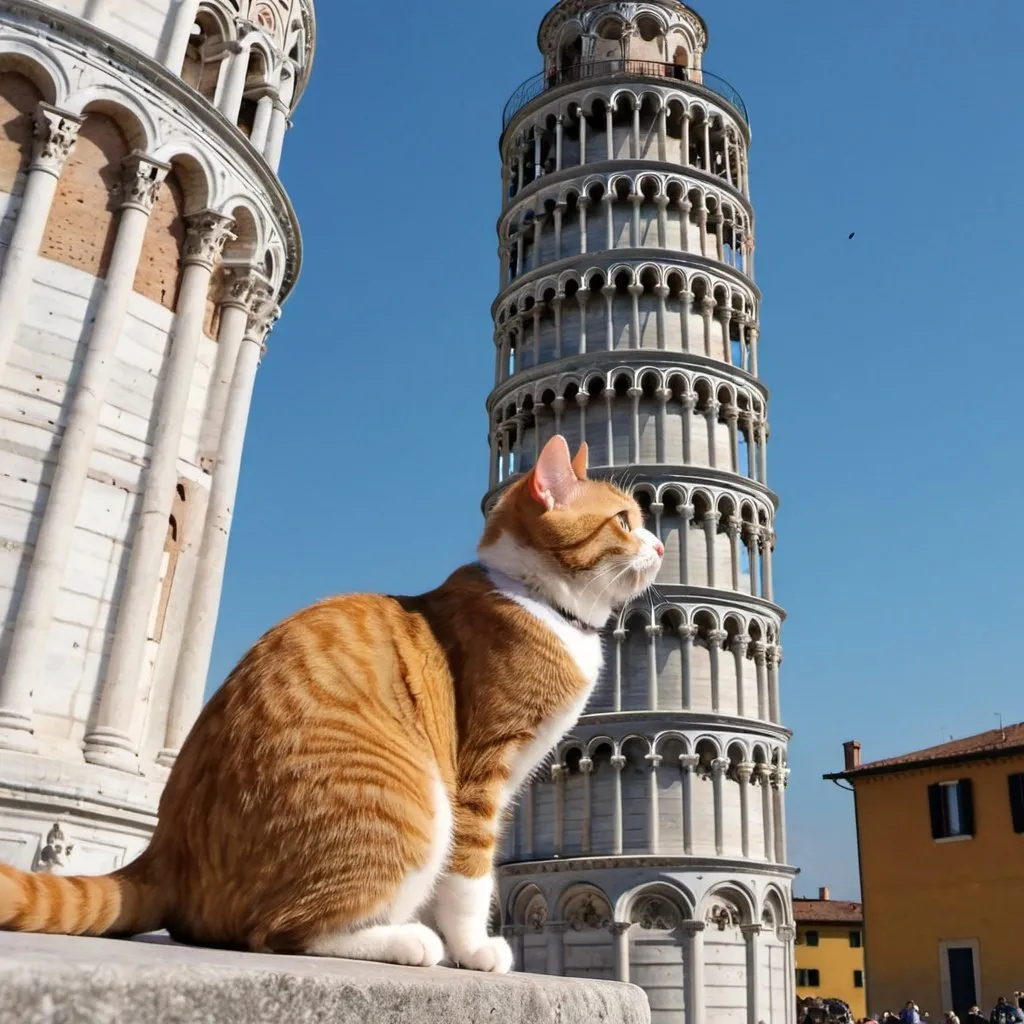 Prompt: a cat knocking over the leaning tower of pisa