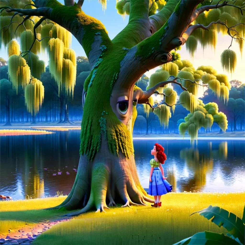 Prompt: Evangeline standing under an oak tree Spanish moss  by a Bayou waiting for her lost love Gabriel 18th century