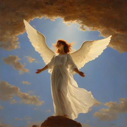 Prompt: <mymodel>panting of "A figure of celestial grace the angel hovered above her ethereal wings glistening in the heavenly light."

George MacDonald, Phantastes (1858)

, Brothers Hildebrandt, american scene painting, highly detailed oil painting, a fine art painting, UHD, 64K