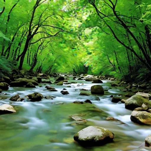 Prompt: <mymodel> A peaceful river surrounded by nature, The water is clear, and the surroundings are lush and green 