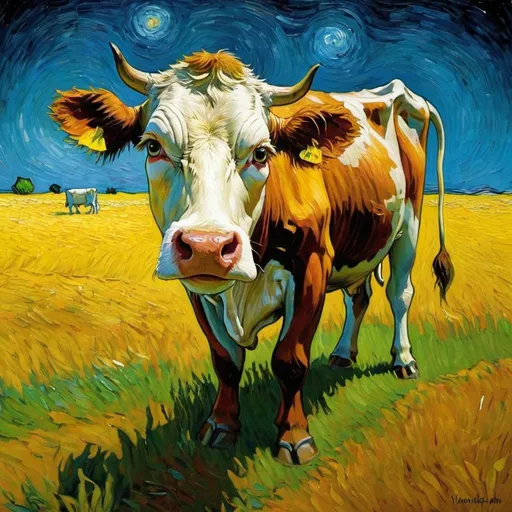 Prompt: "Vincent van Gogh" cow tipping