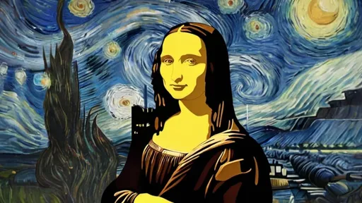 Prompt: "Mona Lisa" in	"The Starry Night" by Vincent van Gogh