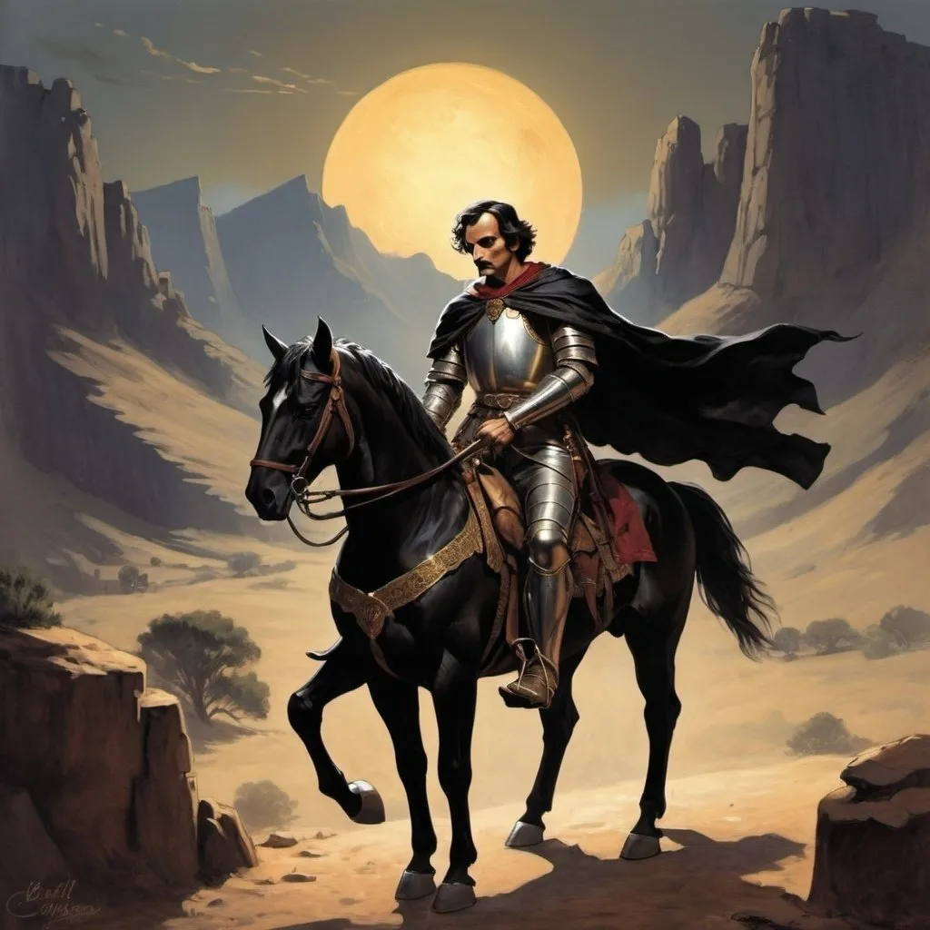 Prompt:          Gaily bedight,
         A gallant knight,
     In sunshine and in shadow,
         Had journeyed long,
         Singing a song,
     In search of Eldorado.

         But he grew old—
         This knight so bold—
     And o’er his heart a shadow
         Fell, as he found
         No spot of ground
     That looked like Eldorado.

         And, as his strength
         Failed him at length,
     He met a pilgrim shadow—
         ‘Shadow,’ said he,
         ‘Where can it be—
     This land of Eldorado?’ 

         ‘Over the Mountains
         Of the Moon,
     Down the Valley of the Shadow,
         Ride, boldly ride,’ 
         The shade replied,—
     ‘If you seek for Eldorado!’ 

Eldorado
by Edgar Allan Poe 1809 – 1849 