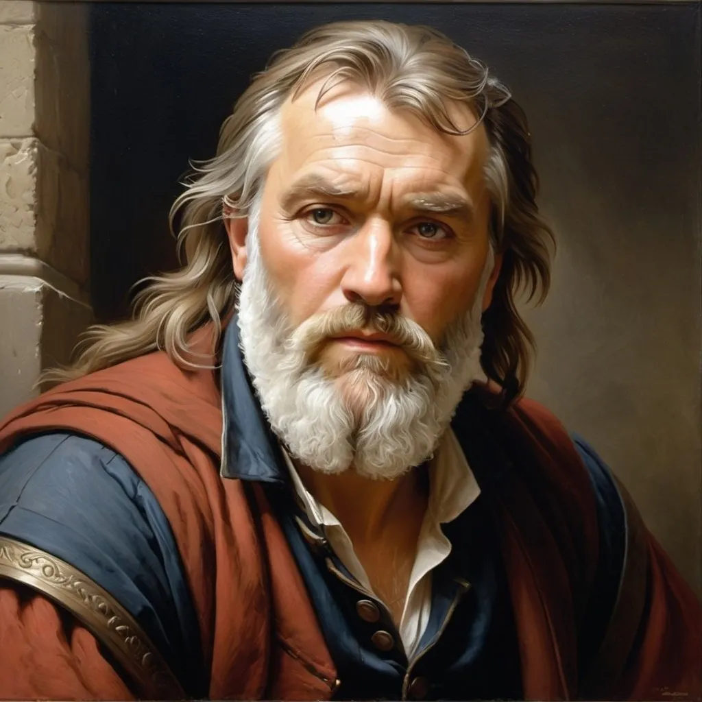 Prompt: Create a UHD, 64K, professional oil painting in the style of Carl Heinrich Bloch, blending influences from the American Barbizon School and the Hudson River School, depict the fictional character depict the fictional character Jean Valjean (by Victor Hugo, 1862)