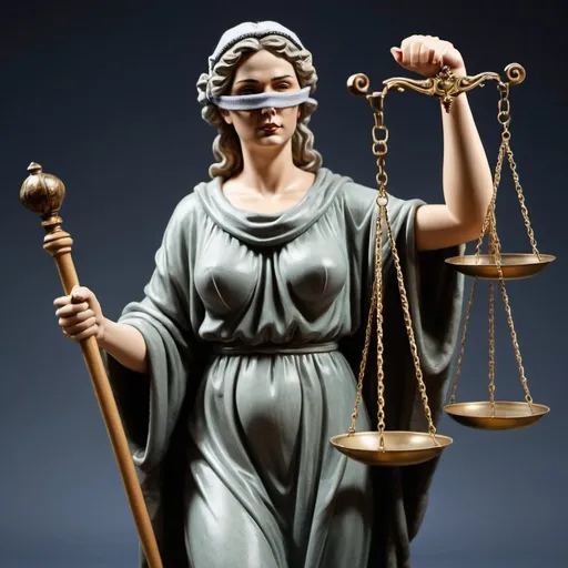 Prompt: A political cartoon,  Lady Justice, with a blindfold, full wool robe,  holding,  a Pair Of Scales,



