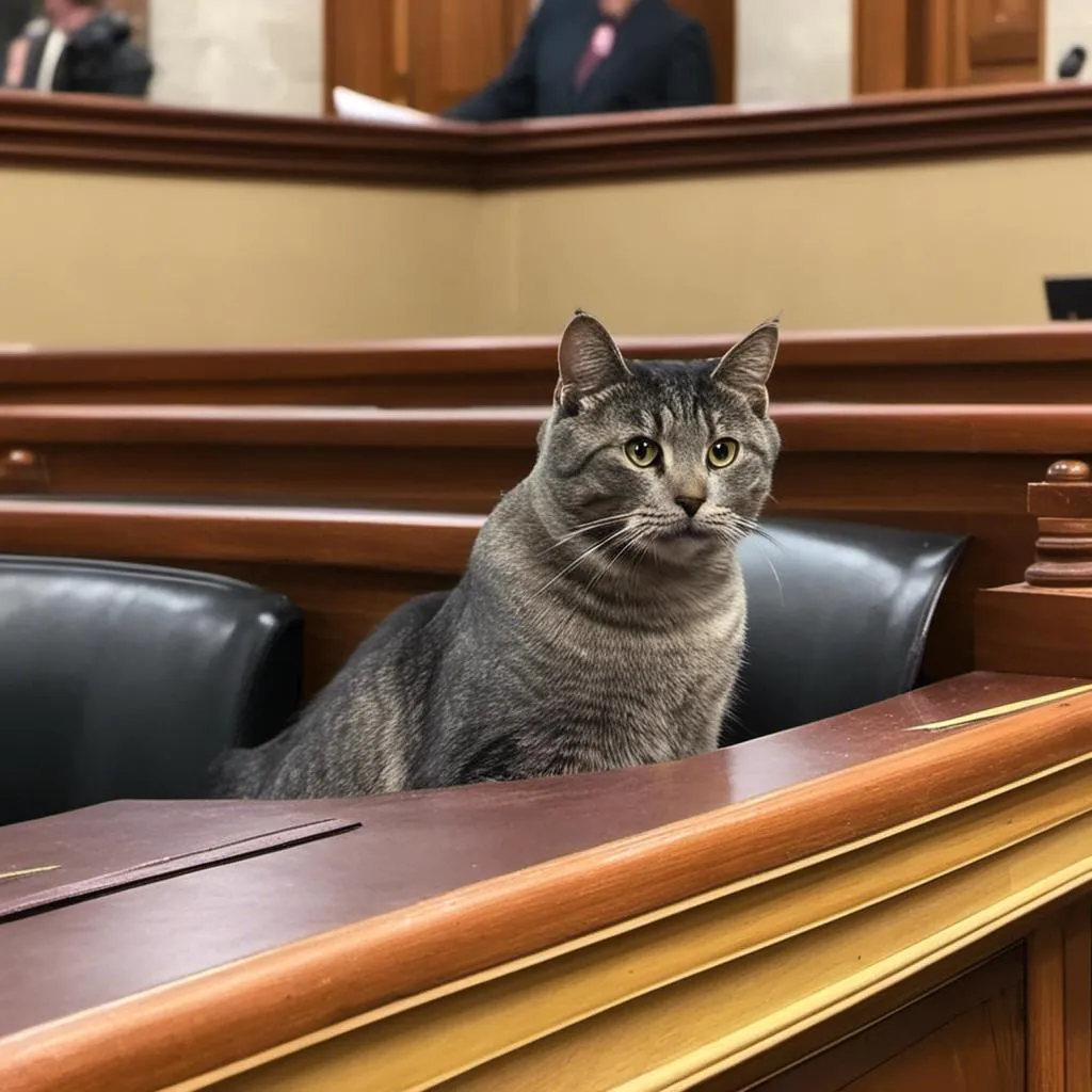 Prompt: <mymodel> A Cat sitting on a legislative  podium  during a legislative session.