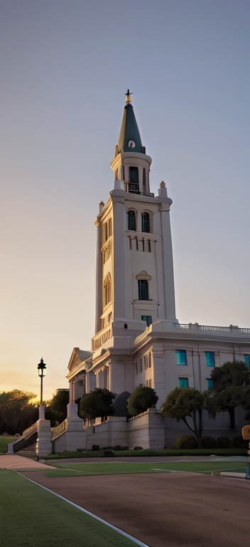 Prompt: Louisiana state capitol at sunset