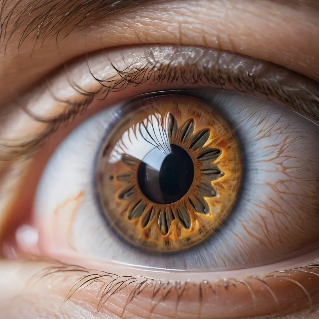 Prompt: Close-up of the eye of a brown eye human. professional quality,  high resolution, photo,