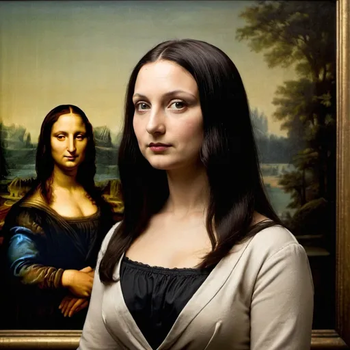 Prompt: "Mona Lisa"  watching  Hindenburg disaster