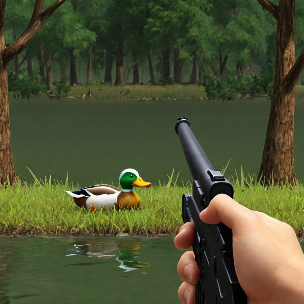 Prompt: playing Duck Hunter
