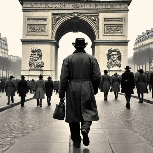 Prompt: "Vincent van Gogh" walking through Arc de Triomphe
