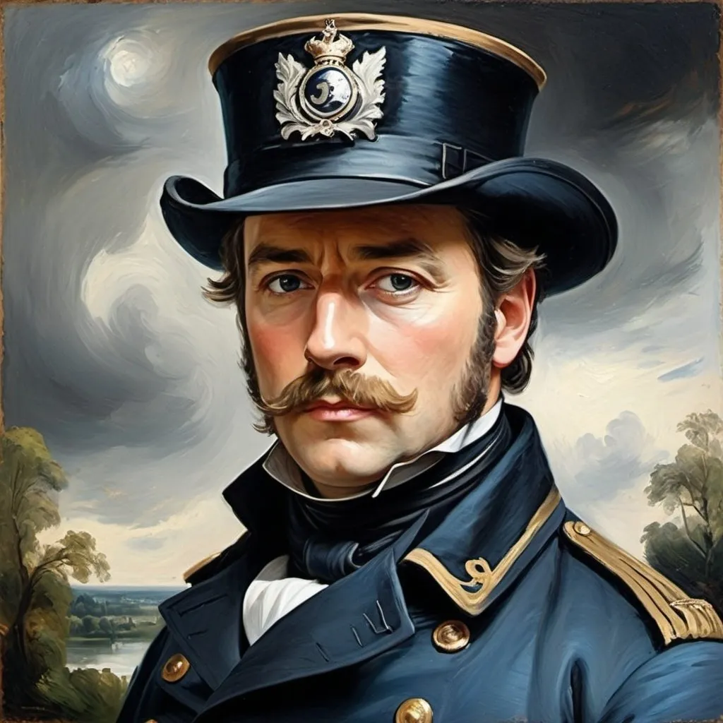 Prompt: Create a UHD, 64K, professional oil painting in the style of John Constable, Romanticism, depict the fictional character depict  the fictional character Inspector Javert ( by Victor Hugo, 1862)