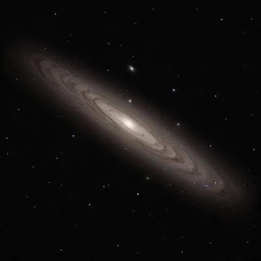 Prompt: The Andromeda Galaxy M31 
a very large object in the sky with stars around it and a black background with a white dot on the bottom,  naturalism, astrophotography, an ambient occlusion render