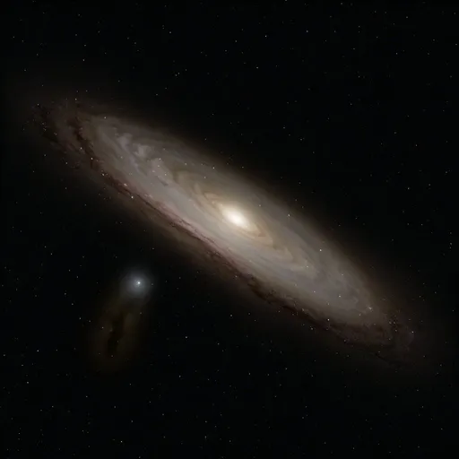 Prompt: The Andromeda Galaxy M31 
a very large object in the sky with stars around it and a black background with a white dot on the bottom,  naturalism, astrophotography, an ambient occlusion render