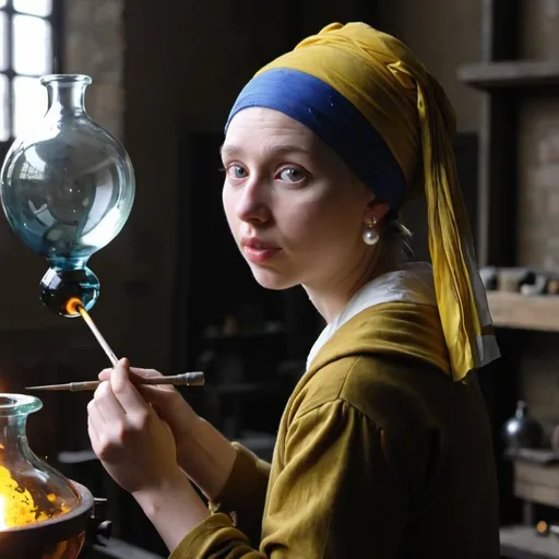 Prompt: the girl with the pearl earring Glassblowing