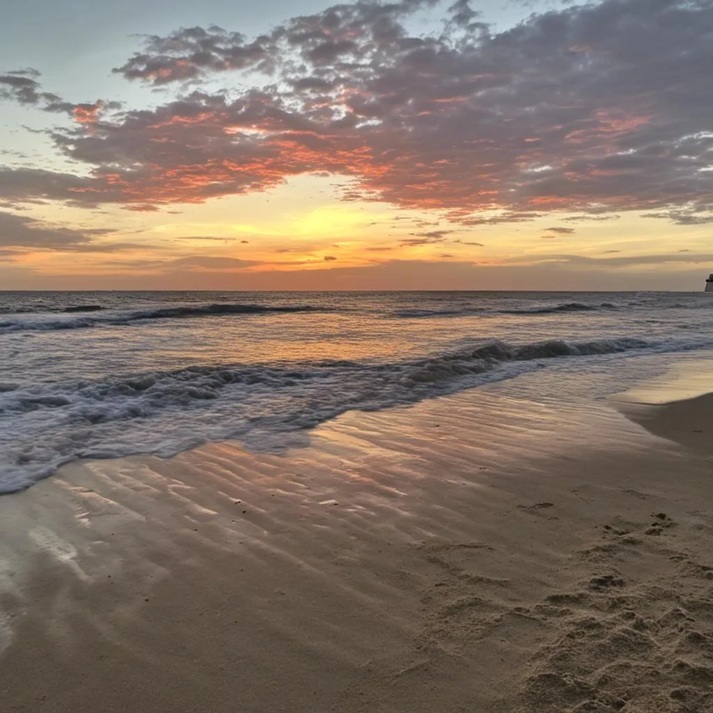 Prompt: <mymodel>A  beach at sunset