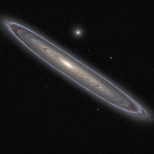 Prompt: The Andromeda Galaxy M31 
a very large object in the sky with stars around it and a black background with a white dot on the bottom,  naturalism, astrophotography, an ambient occlusion render