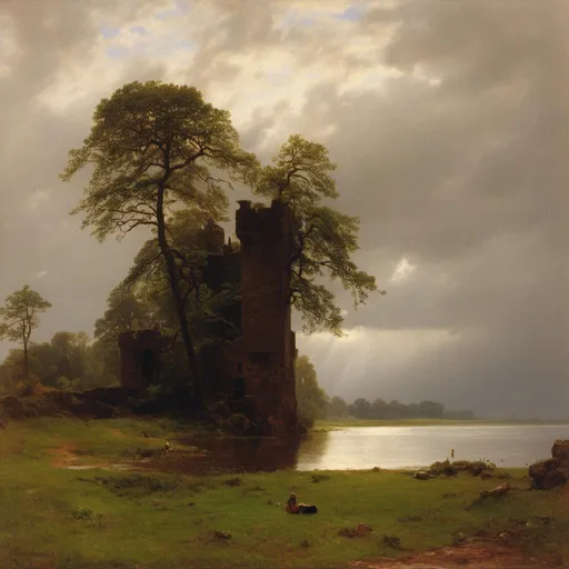 Prompt: <mymodel> a photo  of rainy day outside a  Castle by a lake.