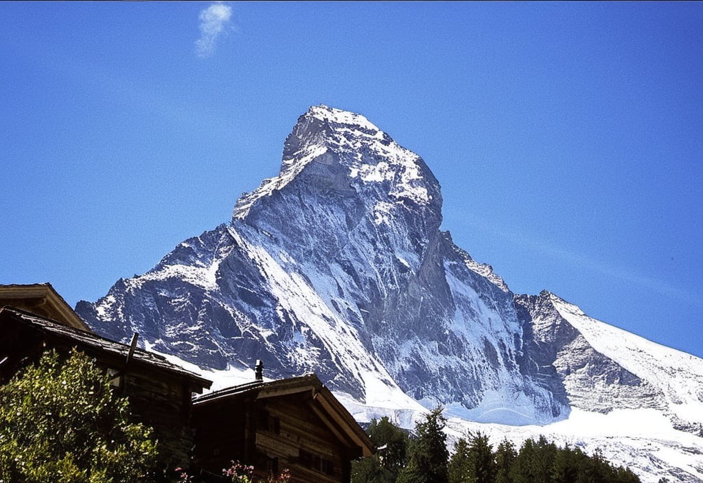 Prompt: a mountain is shown with a house in the foreground and a blue sky in the background with a few clouds, Enguerrand Quarton, precisionism, mountains, a matte painting

Wikimedia Commons

Description	The Matterhorn from Stafelalp
Date	05.08.07
Source	Own work
Author	ZachT

the copyright holder of this work, release this work into the public domain. This applies worldwide.
In some countries this may not be legally possible; if so:
I grant anyone the right to use this work for any purpose, without any conditions, unless such conditions are required by law.
