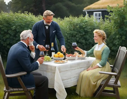 Prompt: a painting of a family having a picnic together with wine glasses in their hands and people holding their hands up, Peder Severin Krøyer, classical realism, classical painting, a painting

"Step into the vibrant world of the Skagen artists' colony as you reimagine Peder Severin Krøyer's iconic painting 'Hip, Hip, Hurrah! Artist Festival at Skagen' in your own unique style.

Capture the festive atmosphere of the gathering, where artists and intellectuals come together to celebrate creativity and camaraderie against the backdrop of the Danish seaside town. Explore the interplay of light and shadow as the sun sets over the horizon, casting a warm glow over the scene and illuminating the faces of the gathered crowd.

Experiment with color and composition to convey the sense of joy and excitement that permeates the air, from the lively conversations and laughter to the spontaneous bursts of applause and cheers. Delve into the personalities and relationships of the artists depicted, each one a testament to the spirit of collaboration and artistic expression.

Infuse your artwork with a sense of nostalgia and nostalgia, inviting viewers to immerse themselves in the timeless charm of the Skagen artists' colony. Whether you choose to stay true to Krøyer's original vision or offer a fresh interpretation of this historic moment, let your creativity shine as you pay homage to the enduring legacy of creativity and community."

