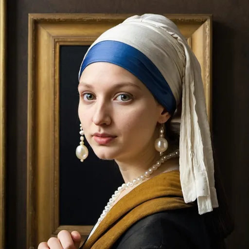 Prompt: "Mona Lisa"  have a food fight with "Girl with a Pearl Earring"