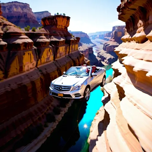 Prompt:  (convertible jumping over a canyon),