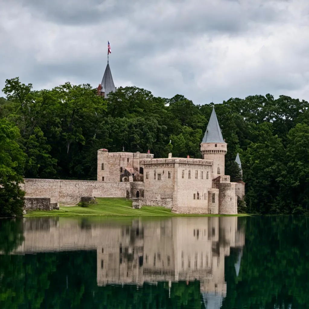 Prompt: <mymodel> A Castle  by a lake