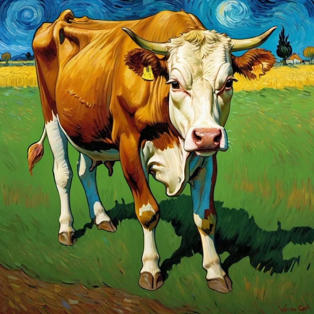 Prompt: "Vincent van Gogh" cow tipping