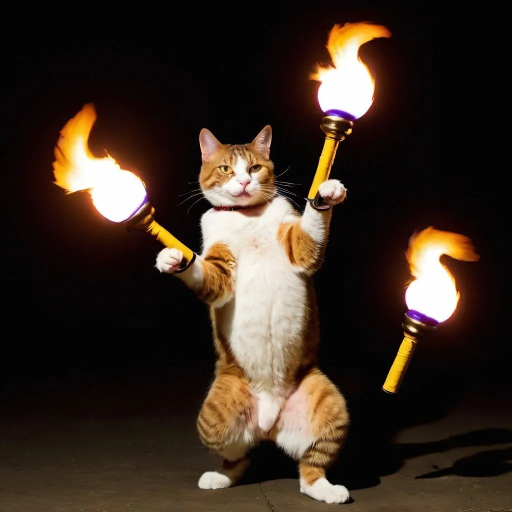 Prompt: cat juggling torches