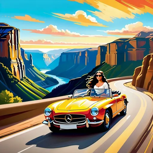 Prompt: Picture Mona Lisa, with her enigmatic smile intact, confidently driving a convertible car, her long hair billowing in the wind. The convertible is mid-air, jumping over a vast canyon, with Mona Lisa at the wheel, looking composed and unfazed by the daring feat.

In the background, the canyon stretches out beneath them, with rugged cliffs and a river winding its way through the bottom. The sky is painted with vibrant colors, adding to the sense of adventure and excitement.

Despite the gravity-defying stunt, Mona Lisa remains serene, her expression unchanged as if she's simply out for a leisurely drive. Perhaps the painting's famous smile holds a hint of mischief as she navigates the airborne vehicle.

This humorous scene combines the timeless allure of the Mona Lisa with the thrill of an adrenaline-pumping adventure, creating an image that is both unexpected and delightful.




