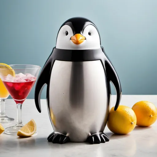 Prompt:  a cocktail shaker shaped like a penguin