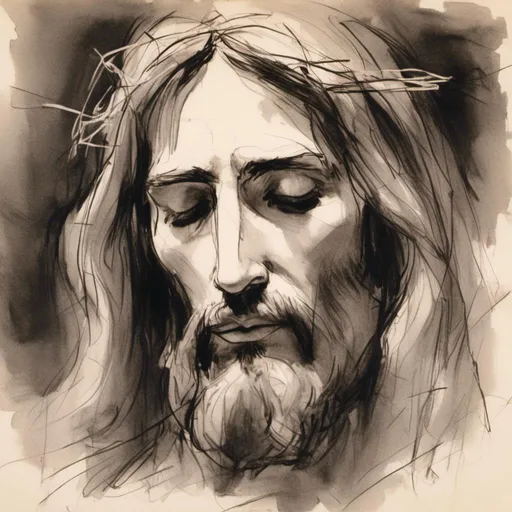 Prompt: <mymodel> pencil-sketch of Jesus face