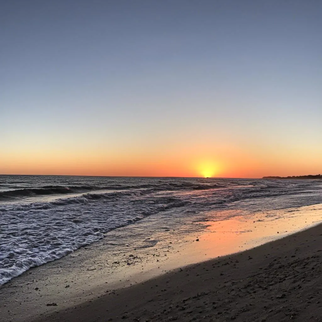 Prompt: <mymodel>A  beach at sunset