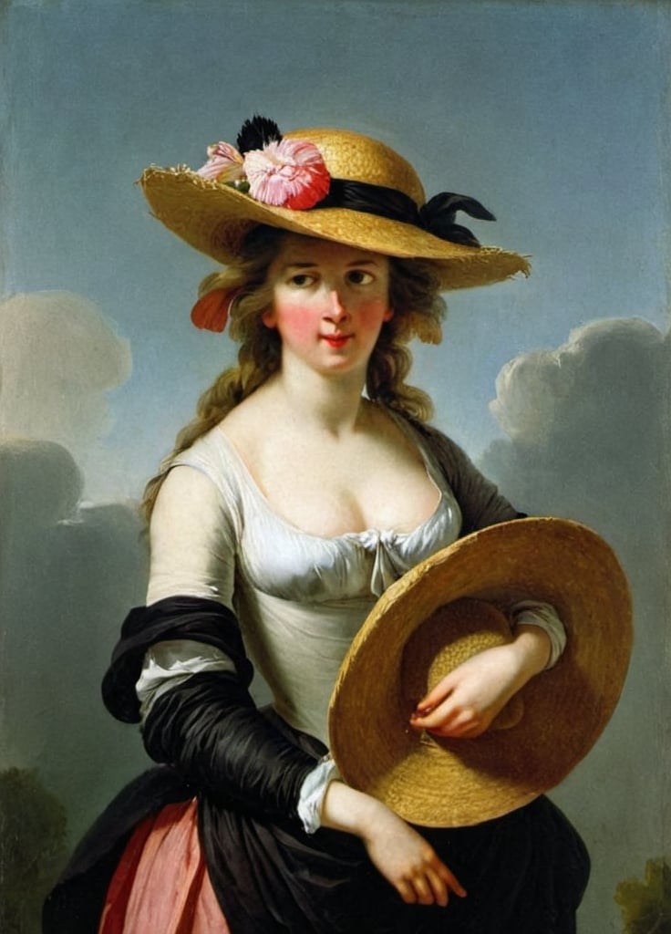 Prompt: Self-portrait in a Straw Hat by Elisabeth-Louise Vigée-Lebrun