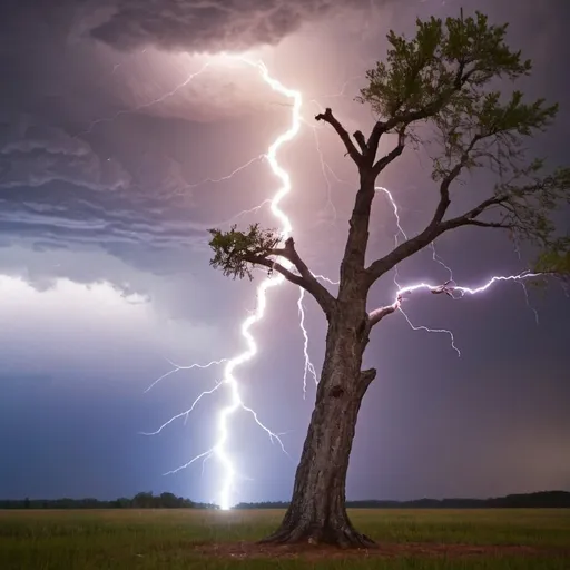 Prompt: bolt of lightning sticking a tree