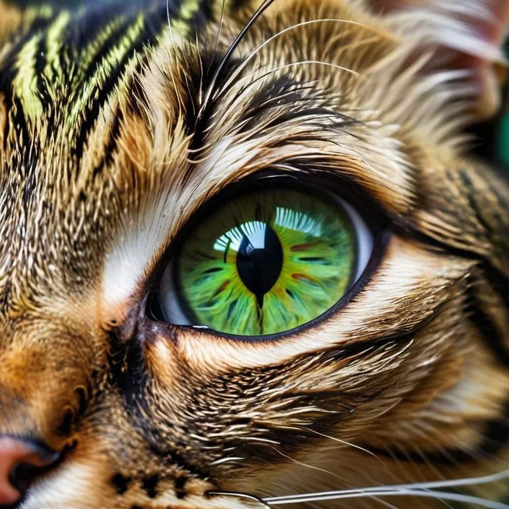 Prompt: realistic, close-up of the eye of a green eye cat, professional quality,  high resolution, photo,