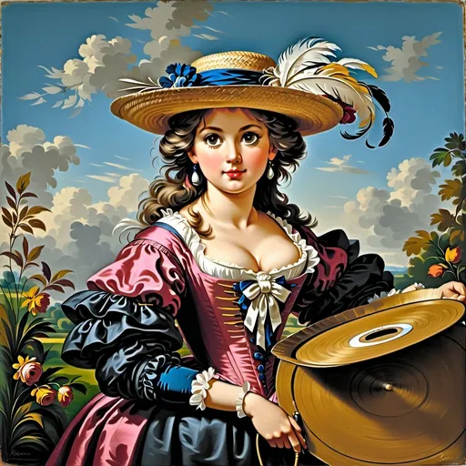 Prompt: Self-portrait in a Straw Hat (French: Autoportrait au chapeau de paille, Dutch: Zelfportret met strohoed) is a self-portrait by the French painter Élisabeth Vigée Le Brun, painted after 1782, in oil on linen, measuring 97.8 by 70.5 centimetres. It has belonged to the collection of the National Gallery in London since 1897.(wikipedia)

Step into the elegant world of Élisabeth Vigée Le Brun's Rococo masterpiece, 'Self-portrait in a Straw Hat,' and reimagine the artist herself as she presents her craft with grace and poise.

Capture the essence of Vigée Le Brun's self-portrait as you depict a charming woman in a feathered hat holding a thin, flat wooden painter's palette adorned with dollops of paint.

Let the soft, flattering style of Vigée Le Brun's painting guide your brushstrokes, as you convey the natural simplicity and modernity of the artist's pose and appearance.

Explore the interplay of light and shadow, paying close attention to the effect of light on the subject's neck and décolleté, and the subtle nuances of expression in her  eyes, delicate nose, and thin lips.

Consider the symbolism of the artist's attire and accessories, from her fashionable 'a la grècque' clothing to her flamboyant straw hat adorned with flowers and ostrich feathers, and the palette and brushes that signify her profession as a painter.

Invite viewers to journey back in time to the Rococo era, where they can immerse themselves in the elegance and sophistication of Vigée Le Brun's world, and appreciate the innovative and modern spirit of her self-portrait.

Whether you choose to work with traditional painting techniques or explore digital mediums, let your creativity soar as you breathe new life into this timeless masterpiece, and pay homage to one of the most celebrated artists of the 18th century." (chatgpt)