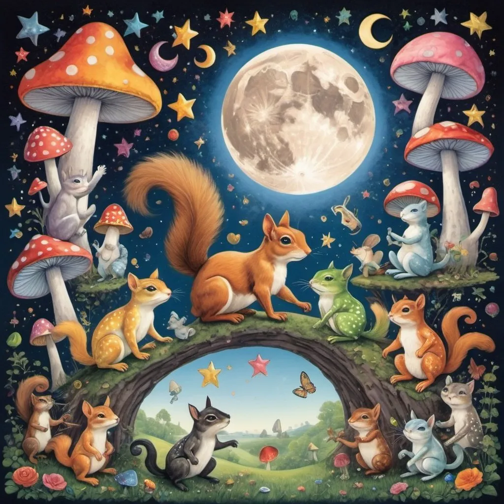 Prompt: 
In the land of fizz and fuzzle,
Where squirrels dance and puzzles puzzle,
The moon wears hats of polka dots,
And rivers sing in teapots.

The sun sneezes rainbow confetti,
As clouds race in a whirlwind petty.
Trees gossip with the whispering wind,
While mushrooms waltz with frogs, my friend.

Stars giggle in the velvet sky,
And unicorns soar, oh so high!
Cats wear shoes, and dogs wear hats,
In this world of topsy-turvy chats.

But hush now, don't make a peep,
For in this world, the dreams do creep.
Where logic's lost, and chaos reigns,
In nonsense land, where joy remains.
