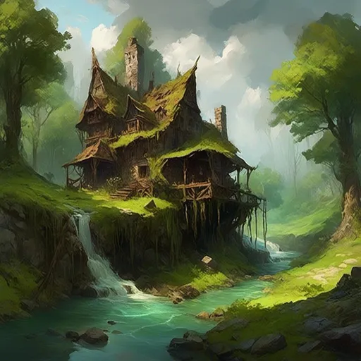 Prompt: <mymodel> A home by a river