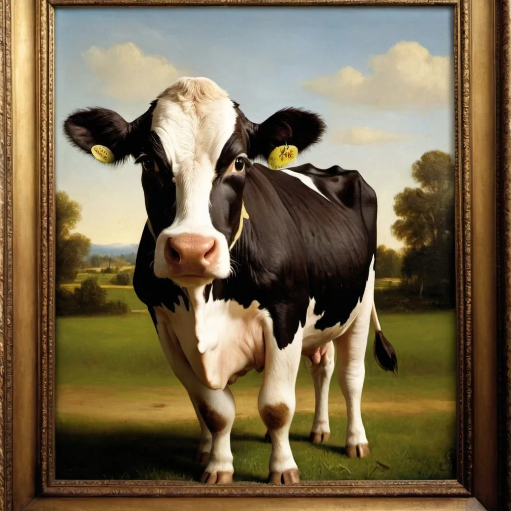 Prompt: "Mona Lisa" cow tipping