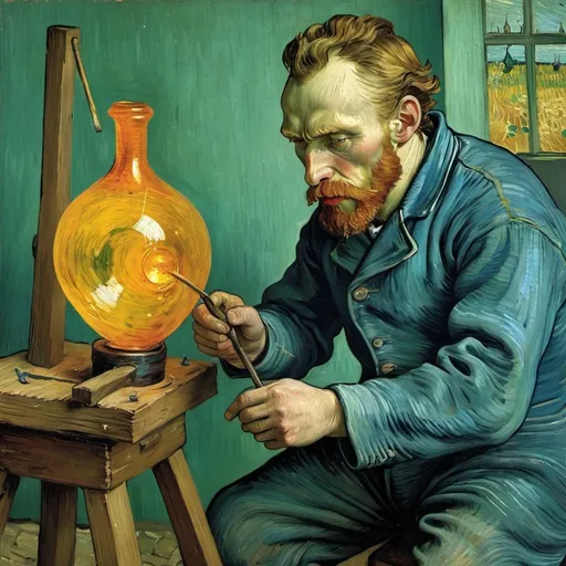 Prompt: Vincent van Gogh Glassblowing