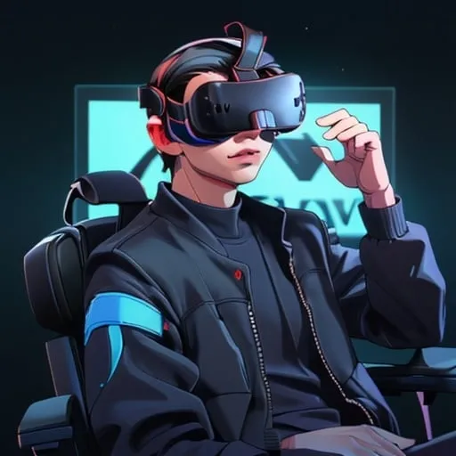 Prompt: men wearing  virtual reality (VR) headsets