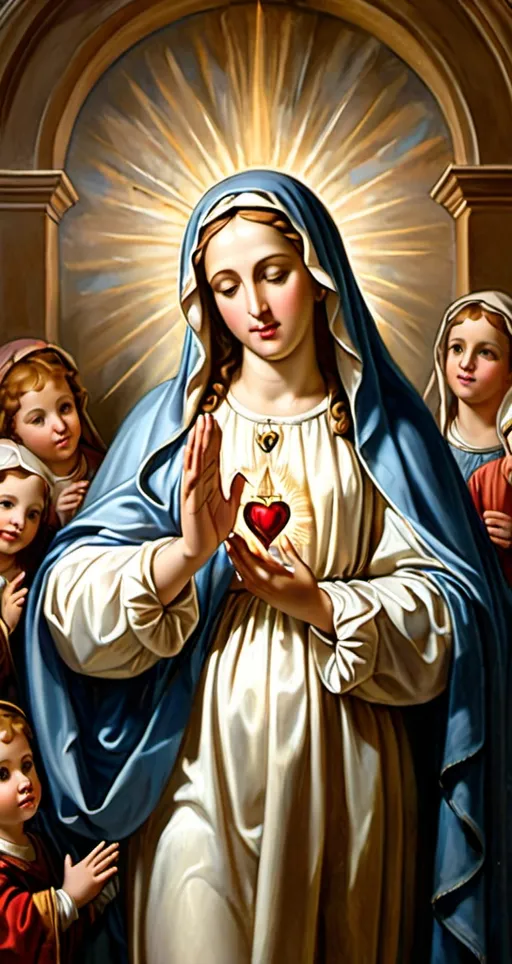 Prompt: a painting of the Virgin Mary alone  standing in the doorway  of a 1st century Jewish home touching  her immaculate heart  , Anne Said, gothic art, renaissance oil painting, a flemish Baroque

the virgin Mary just said

“My soul glorifies the Lord
     and my spirit rejoices in God my Savior,
 for he has been mindful
    of the humble state of his servant.
From now on all generations will call me blessed,
    for the Mighty One has done great things for me—
    holy is his name.
 His mercy extends to those who fear him,
    from generation to generation.
 He has performed mighty deeds with his arm;
    he has scattered those who are proud in their inmost thoughts.
 He has brought down rulers from their thrones
    but has lifted up the humble.
 He has filled the hungry with good things
    but has sent the rich away empty.
He has helped his servant Israel,
    remembering to be merciful
to Abraham and his descendants forever,
    just as he promised our ancestors.”
