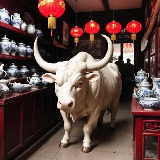 Prompt: bull in a china shop
