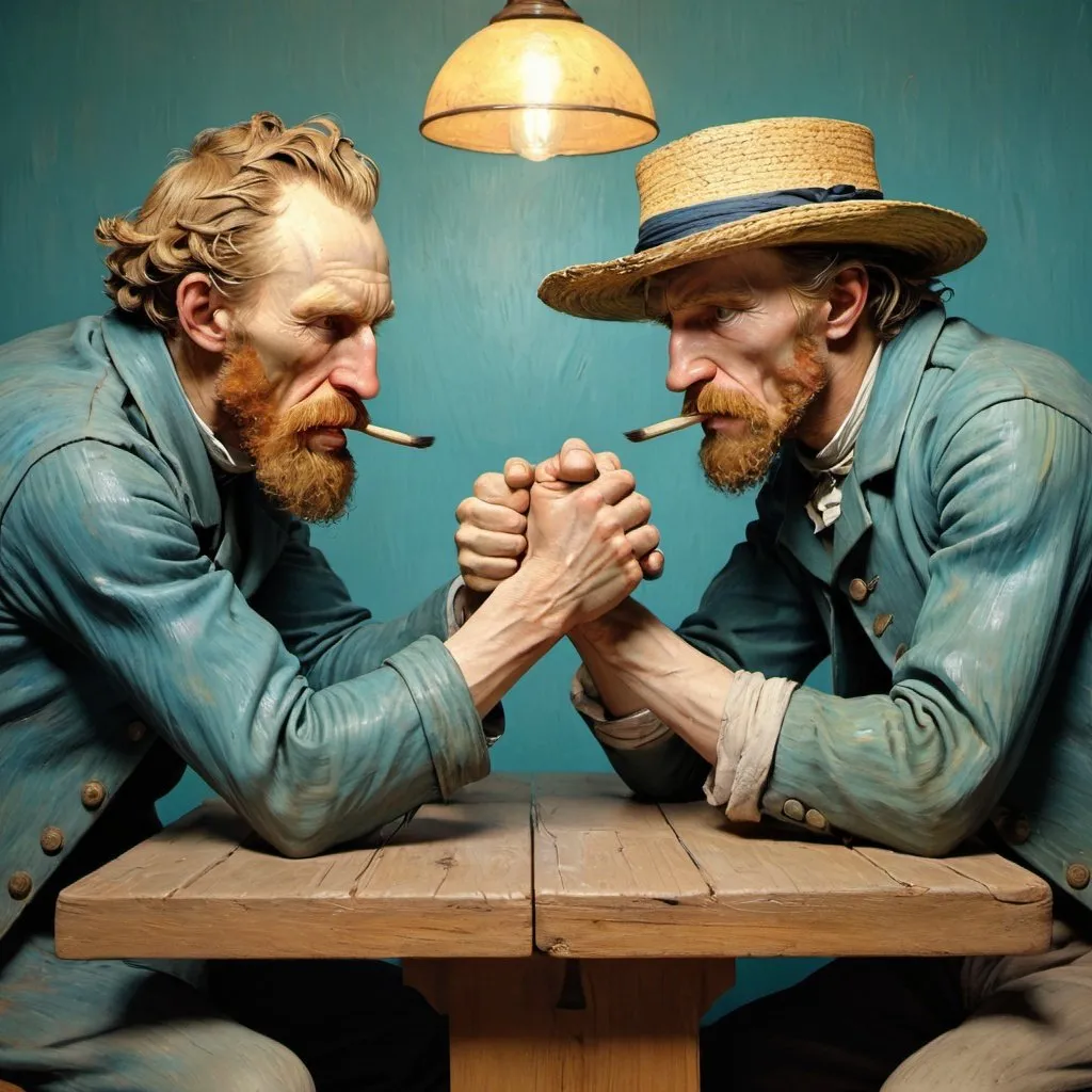 Prompt:  "Vincent van Gogh" Arm wrestling "Joseph Ducreux"