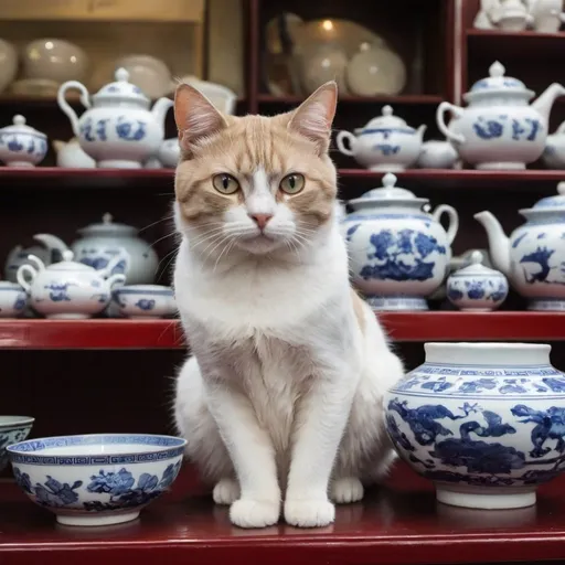 Prompt: A cat  in a china shop